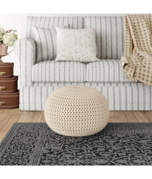 Fine woven wool round pouf