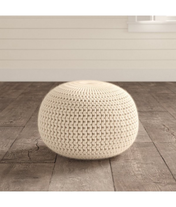 Fine woven wool round pouf