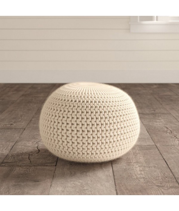 Fine woven wool round pouf