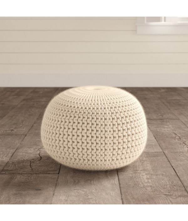 Fine woven wool round pouf