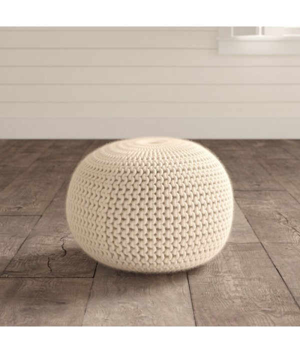 Fine woven wool round pouf