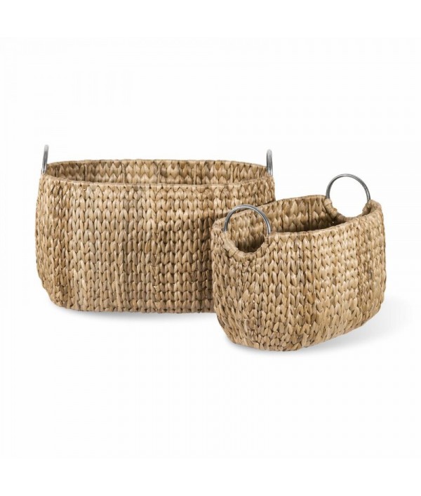 2 Pieces of reed woven storage basket nesting set