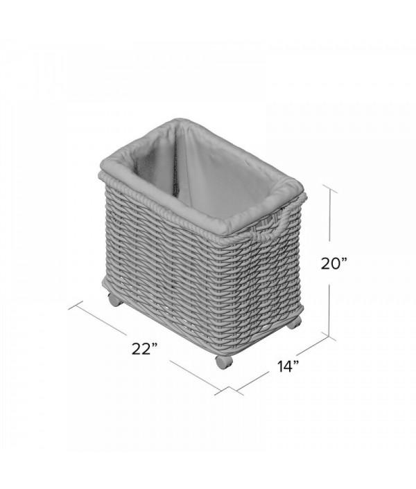 Light gray rattan basket with wheels