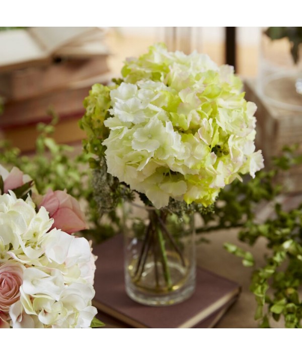 Hydrangea silk flower arrangement in vase