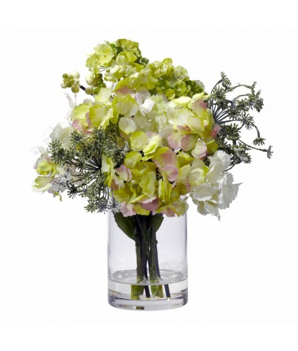 Hydrangea silk flower arrangement in vase