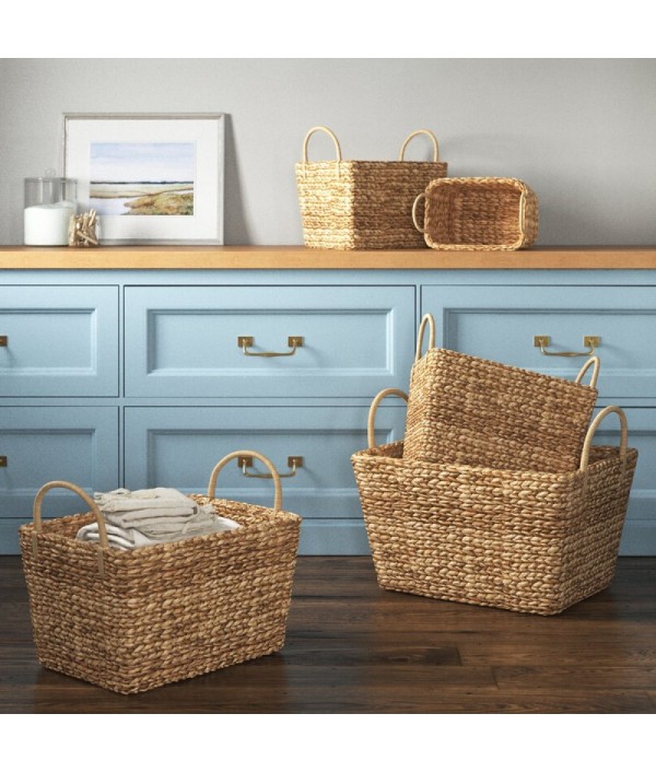 RATTAN DOUBLE HANDLE BASKET SET (5 PIECE SET)