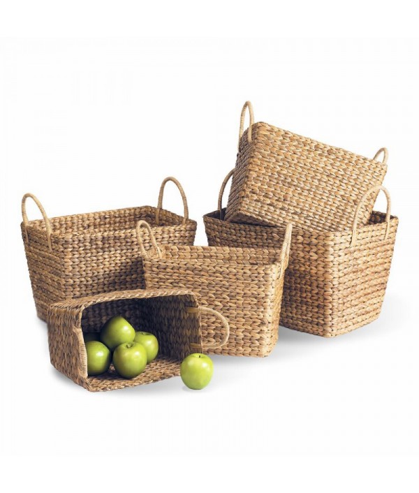 RATTAN DOUBLE HANDLE BASKET SET (5 PIECE SET)