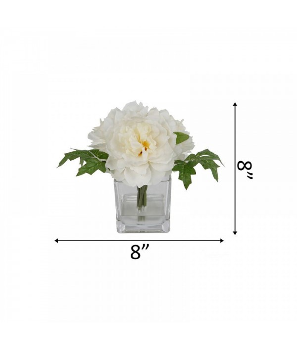 Peony flower arrangement and centerpiece in glass vase