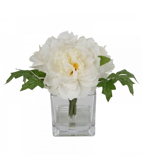 Peony flower arrangement and centerpiece in glass vase