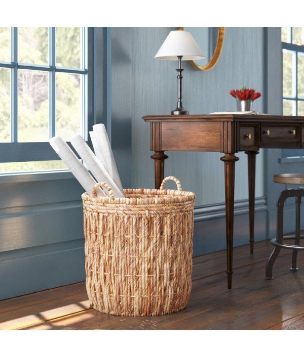 Modern stylish round floor wicker basket