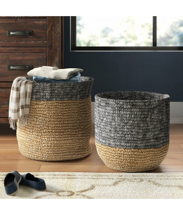 Seaweed color exquisite wicker basket set (2 sets)