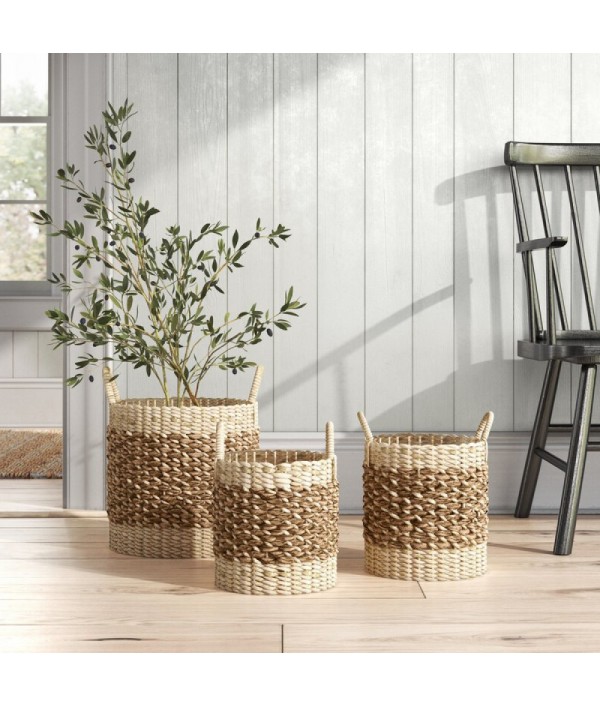 3-piece wicker portable storage basket s...