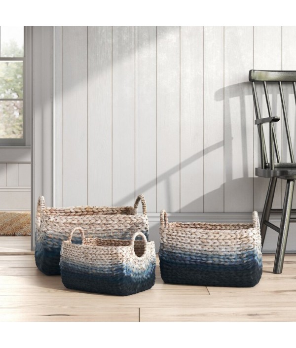 3 pieces blue gradient wicker basket set