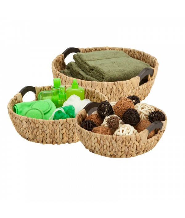 3 pieces water hyacinth woven round basket set