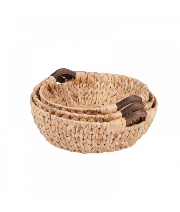 3 pieces water hyacinth woven round basket set