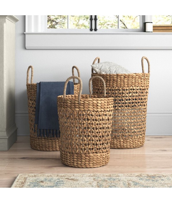 Seaweed woven wicker basket set (3 piece...