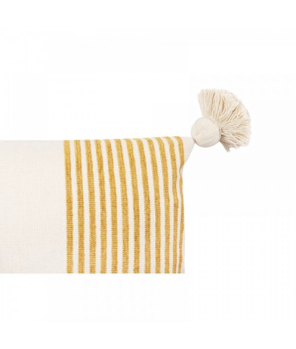 Grey and yellow striped pillow