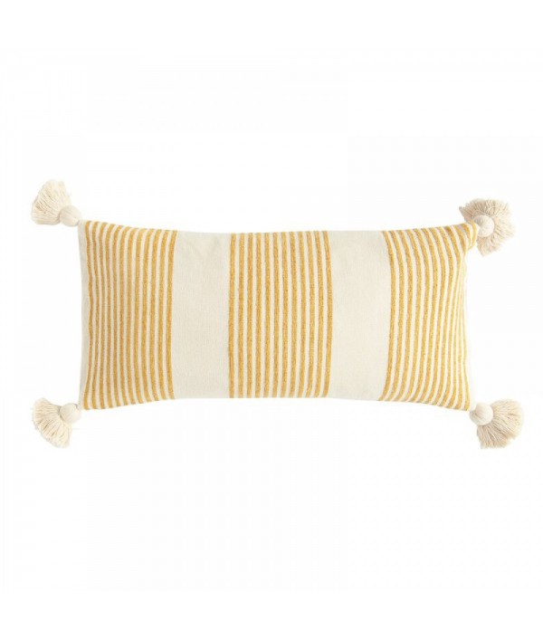 Grey and yellow striped pillow