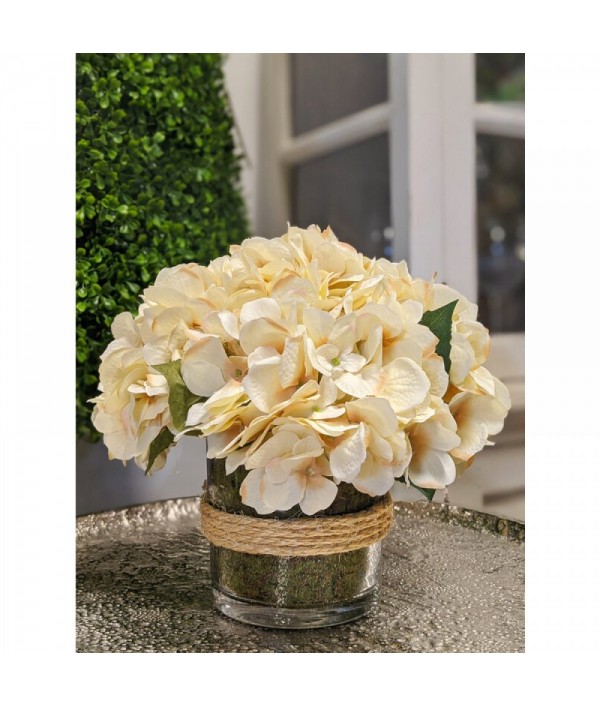 Hydrangea flower arrangement in classic round vase