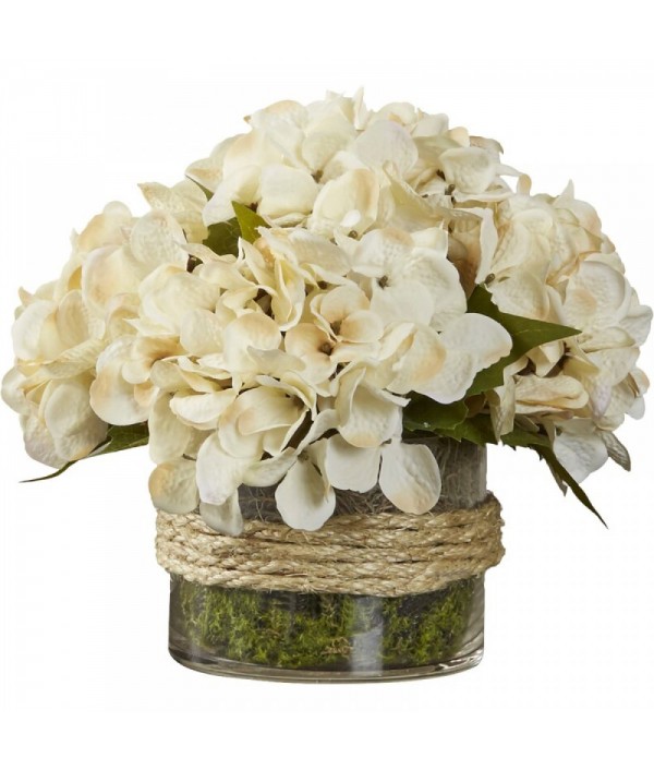 Hydrangea flower arrangement in classic round vase