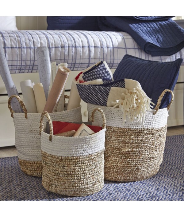 3-piece natural raffia fiber wicker bask...