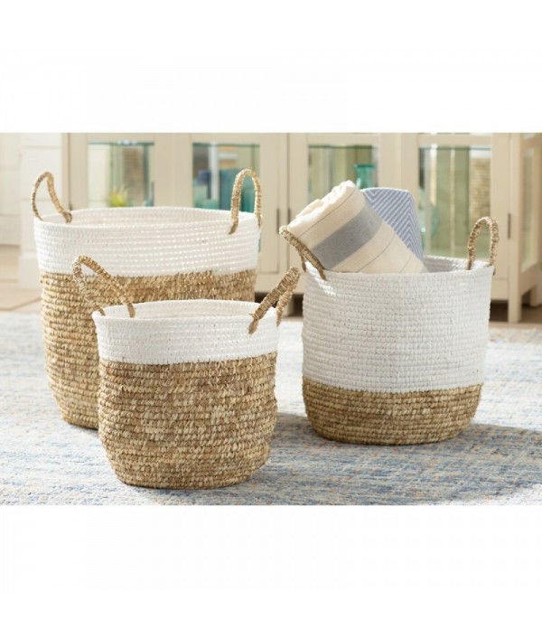 3-piece natural raffia fiber wicker basket set