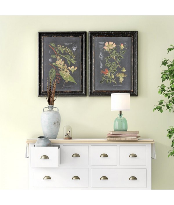 "Midnight Botanicals" 2 Piece Picture Frame Print Set on Wood