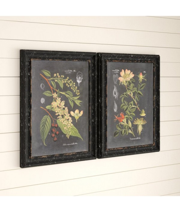 "Midnight Botanicals" 2 Piece Picture Frame Print Set on Wood