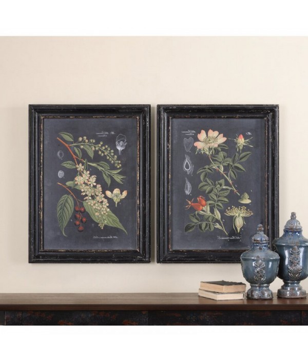 "Midnight Botanicals" 2 Piece Picture Frame Print Set on Wood