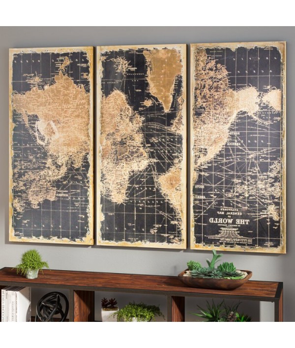 Solid wood old world atlas
