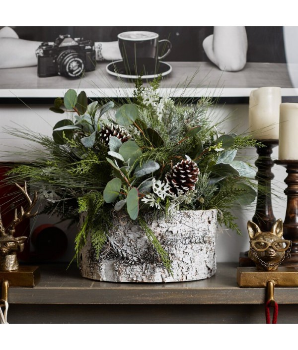 CHRISTMAS GREENERY AND FROSTED PINE CONE CORE ARRANGEMENT