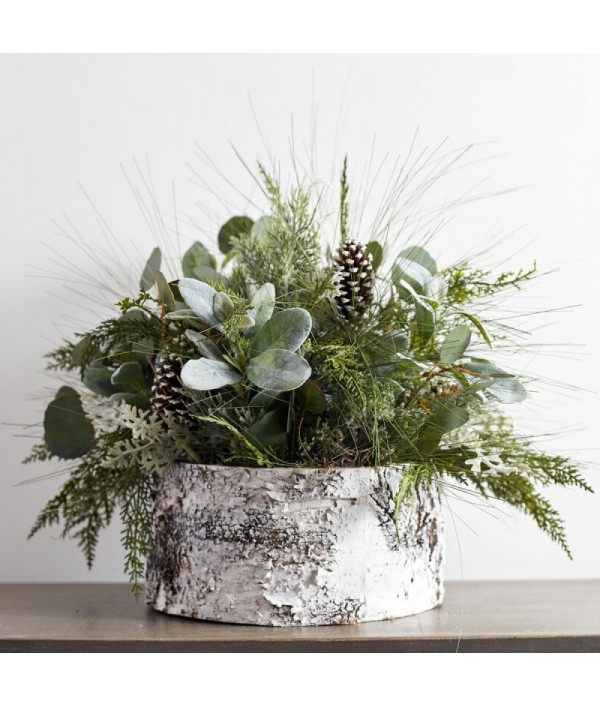 CHRISTMAS GREENERY AND FROSTED PINE CONE CORE ARRANGEMENT