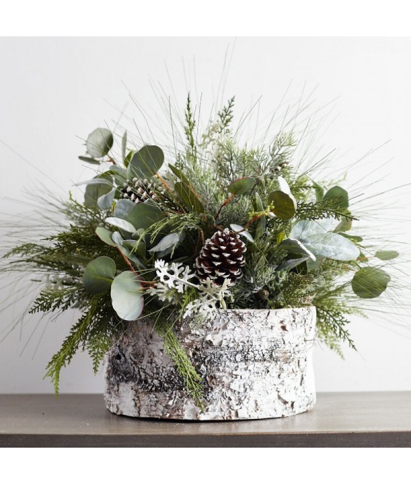 CHRISTMAS GREENERY AND FROSTED PINE CONE CORE ARRANGEMENT