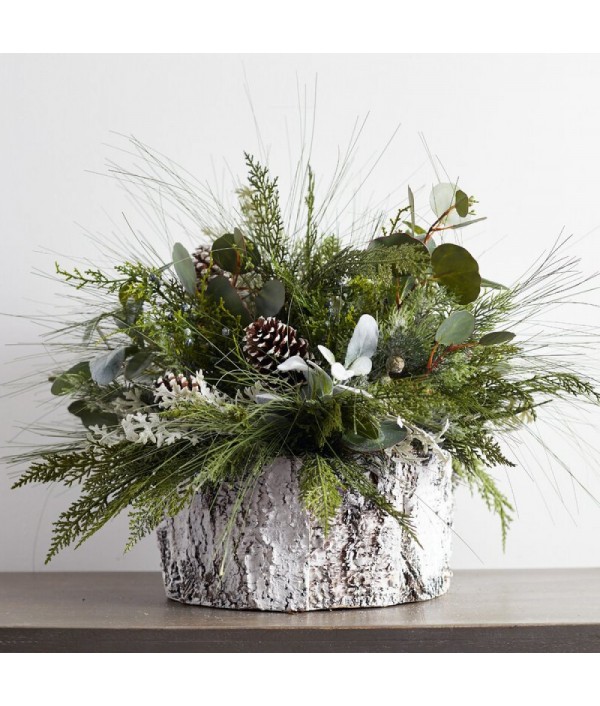 CHRISTMAS GREENERY AND FROSTED PINE CONE CORE ARRANGEMENT